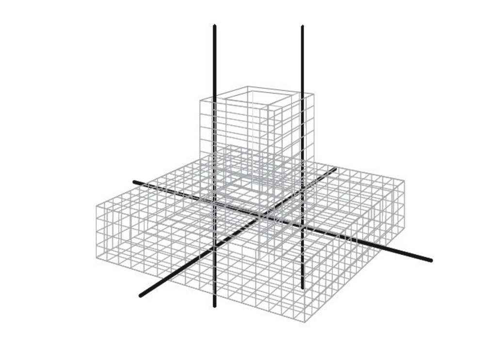 Zeichnung eines Fundaments mit Bewehrungsgittern